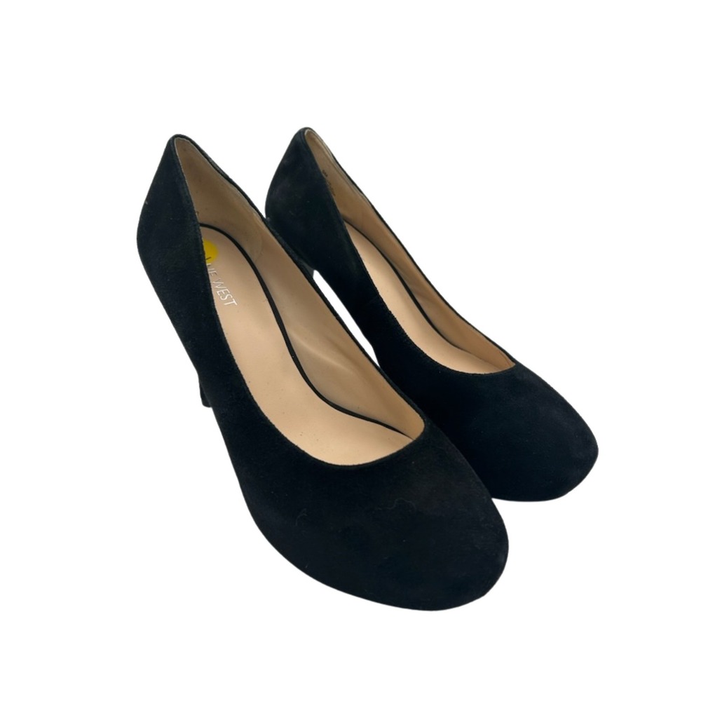 Nine West Platform Pumps Women's Size 9 M Black Suede Round Toe Stiletto Heels‎